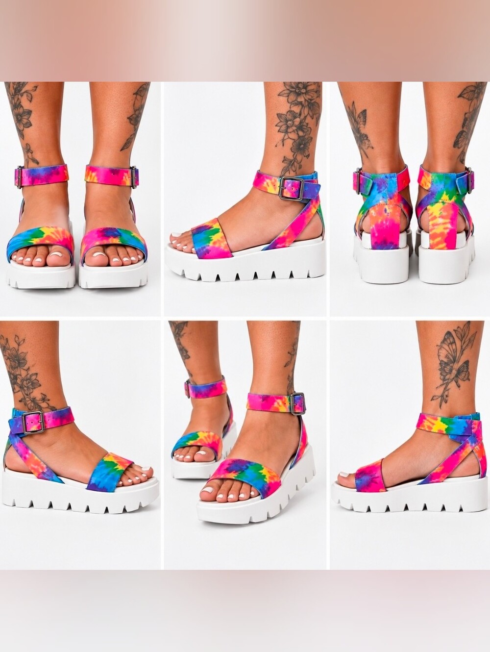 MIA Mady Platform Sandals in rainbow tie-dye SZ 9
